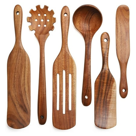 

Wooden Cooking Utensils for Spoons Long Handle Ladle Spaghetti Spoons Slotted Spurtle Set for Stirring Mixing Serving