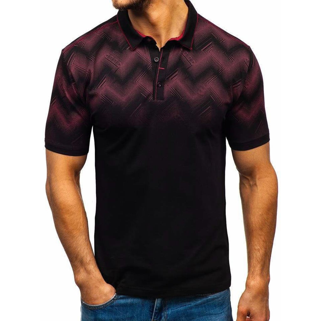 Men Shirt Summer Fashion Camouflage Gradient Splicing Pattern Casual Button Down Short Sleeve Sport Tops