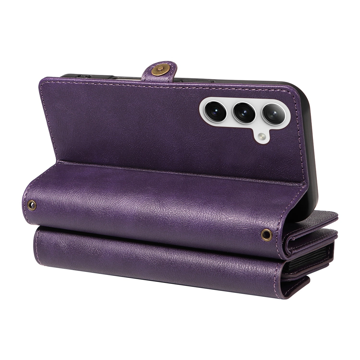 Dteck for Samsung Galaxy S25 FE Case Wallet with RFID Blocking Card Holder for WomenMen, PU Leather Magnetic Snap Flip Zipper Strap Crossbody Wallet Phone Cover 6.7",Purple