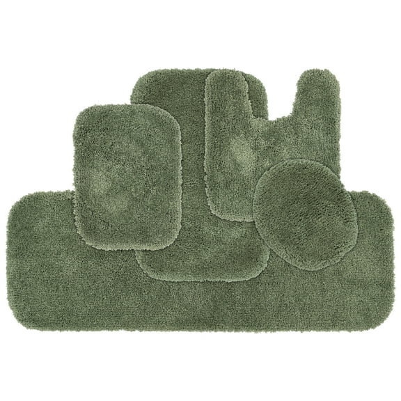 Garland Rug Serendipity Washable Nylon Bath Rug Set, 5 Piece Set (2 Bath Rugs, Contour, & Lid) Deep Fern