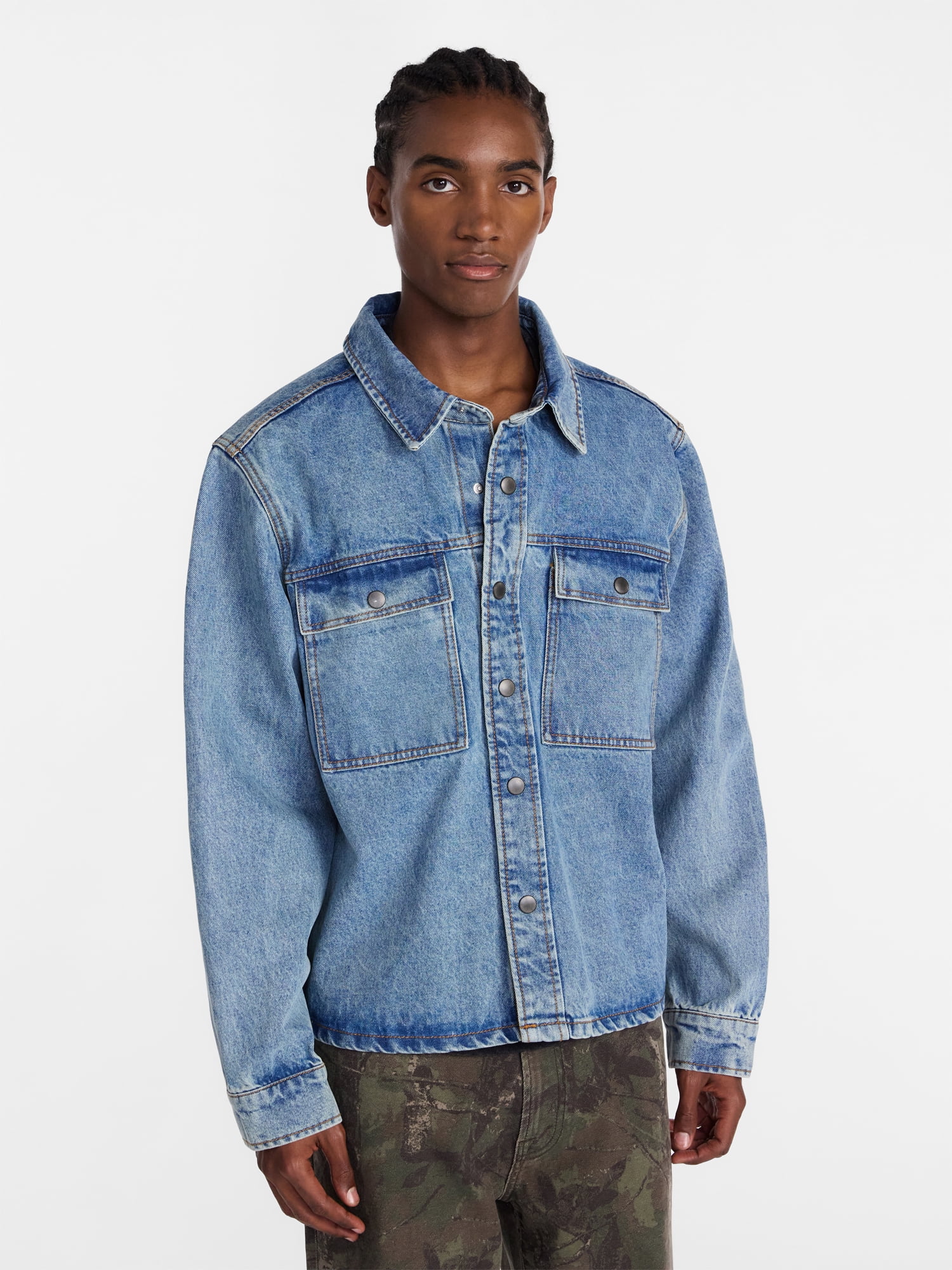 No Boundaries Denim Shacket with Long Sleeves, Men's XS-4XLT