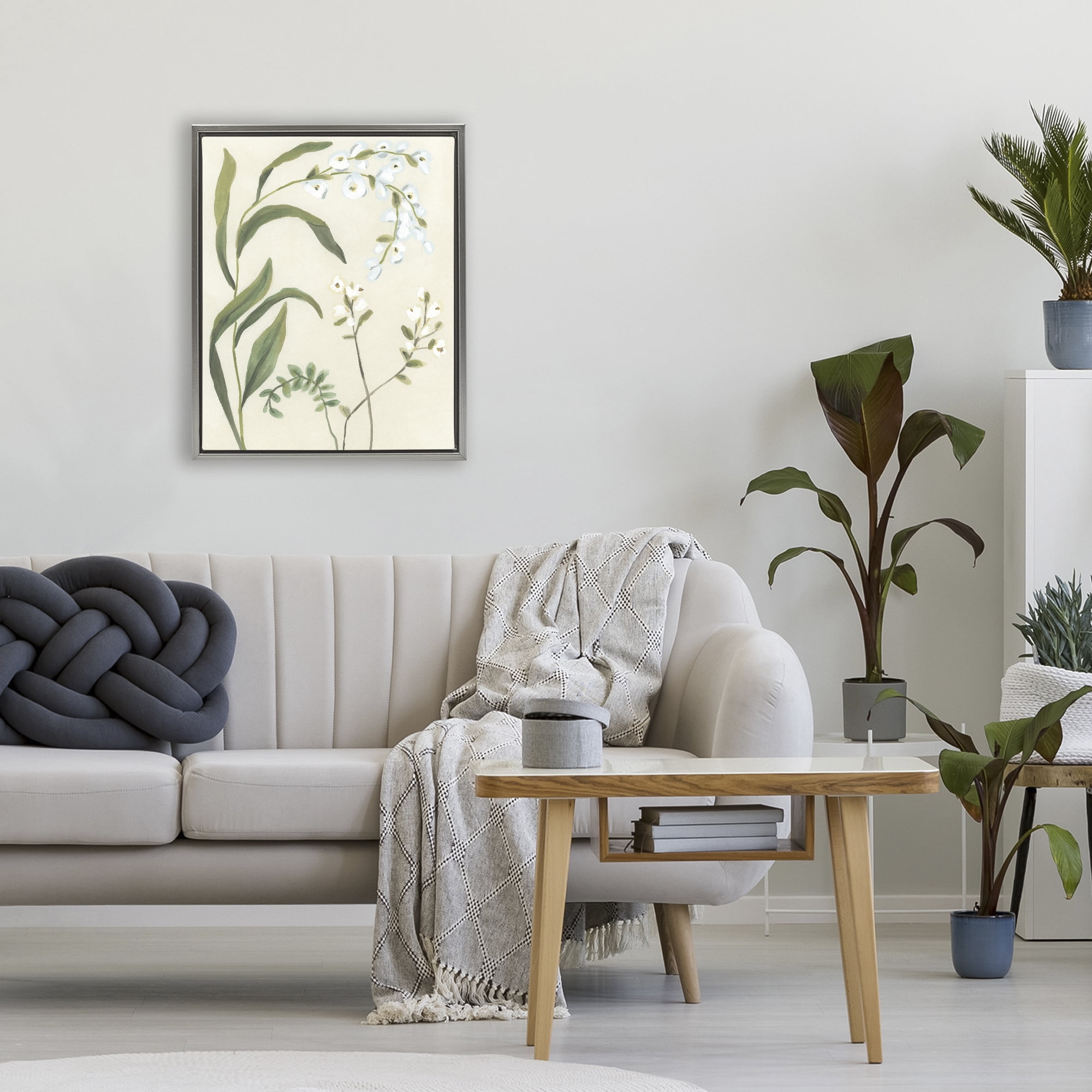 Stupell Industries Soft Snowdrop Stems Gray Framed Floater Canvas Wall Art, design by June Erica Vess
