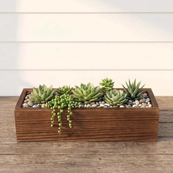 Rustic Wooden Flower Pots Planter Garden Pot Flower Window Box for Decoration, Indoor Outdoor Plants Boxes Container for Home Garden Patio Backyard