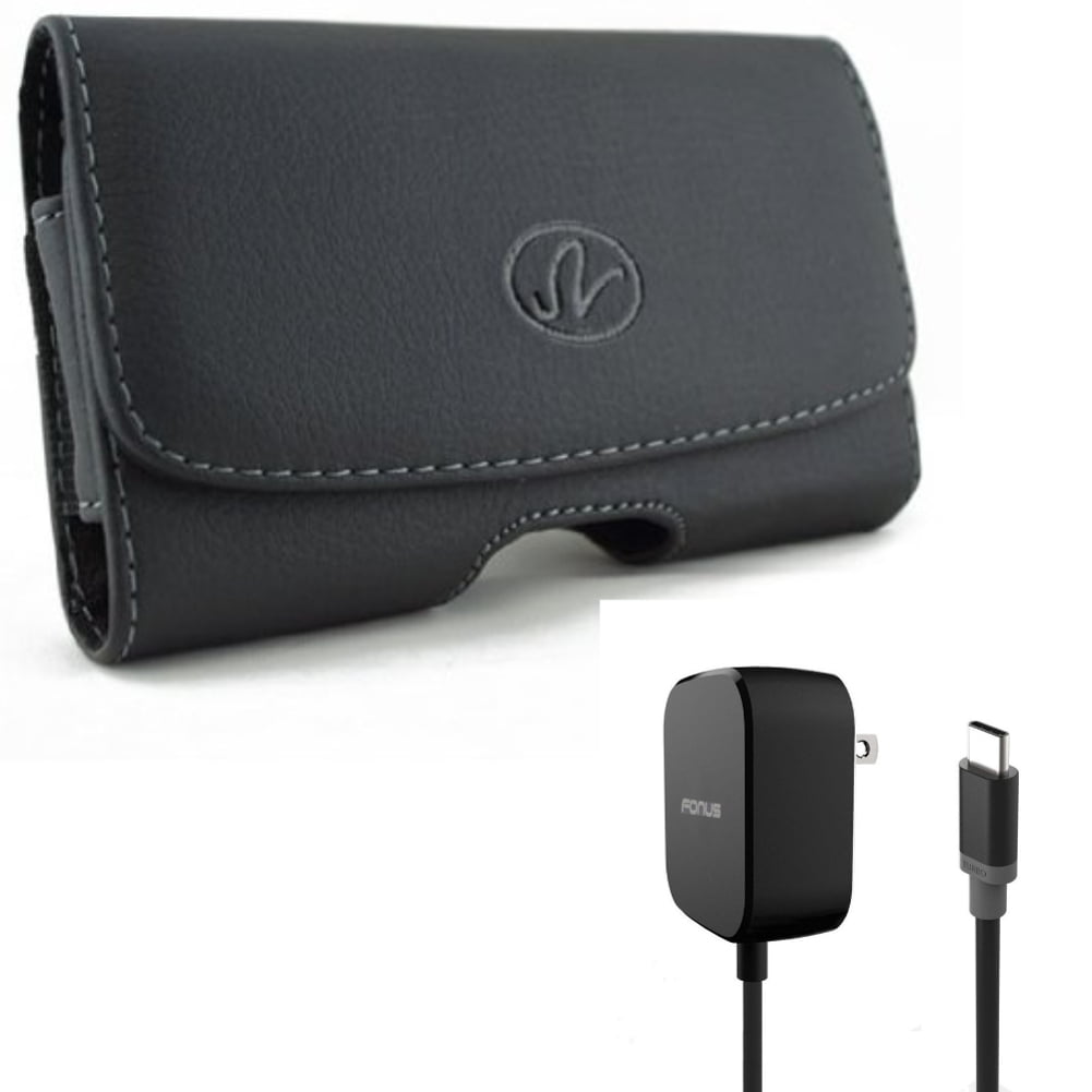5ft Long 15W Fast Home Charger w Swivel Leather Case Belt Clip for Samsung Galaxy XCover FieldPro S20 Fan Edition S21 FE 5G Note 20 10 Plus A71 5G A53 5G A52 5G A51 5G A50 A33 5G A30s A20