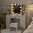 thumbnail image 4 of 56’’ Makeup Vanity Desk with Mirror and LED Lights,Modern Dressing Table with Drawers & Adjustable Shelves, Makeup Table Set with Power Outlet，Cushioned Stool for Bedroom(Brown、white), 4 of 9