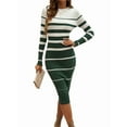 thumbnail image 3 of Female Fashion Striped Dress Long Sleeve Crew Neck Bodycon Midi Ribbed Knit Slim Fit Sweater Dress Green M, 3 of 7