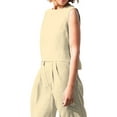 thumbnail image 3 of KOMOO Women 2Piece Pants Set Sleeveless Tops Wide Leg Trousers Cotton Linen Outfits Oversize, 3 of 7