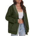 thumbnail image 5 of Women Oversized Hooded Zip Up Cardigan Sweatshirts Long Sleeve Hoodie Casual Lightweight Sweater Fashion Jacket, Army Green, XL, 5 of 7