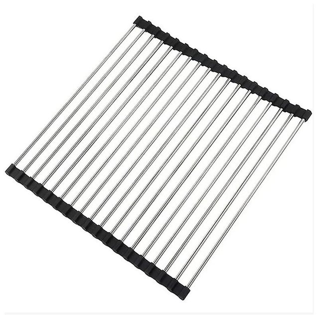 Kitchen Dish Drainer, Foldable Dish Drainer, Stainless Steel Kitchen Dish Drainer, Countertop Dish Drainer For Sink, Dish Drainer Mat, 43 X 35 Cm.blac