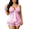 thumbnail image 2 of Bovxnpu Womens Pajamas Set 2 Piece Loungewear Set Cotton Spaghetti Strap Crew Neck Pajama Lace Sleepwear, 2 of 6