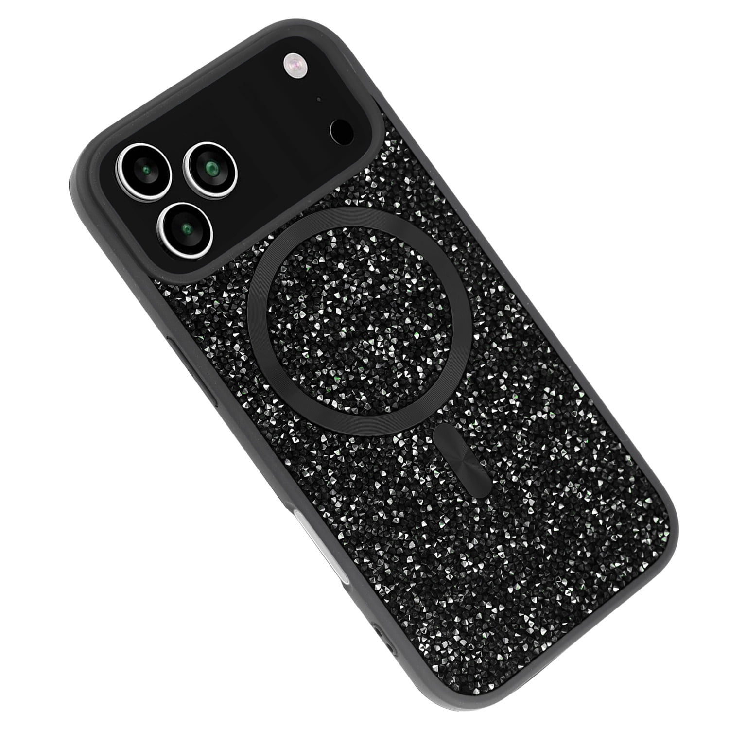Slim Bling Diamond Crystal Case with Wireless Charging for iPhone 17 Pro Max - Black