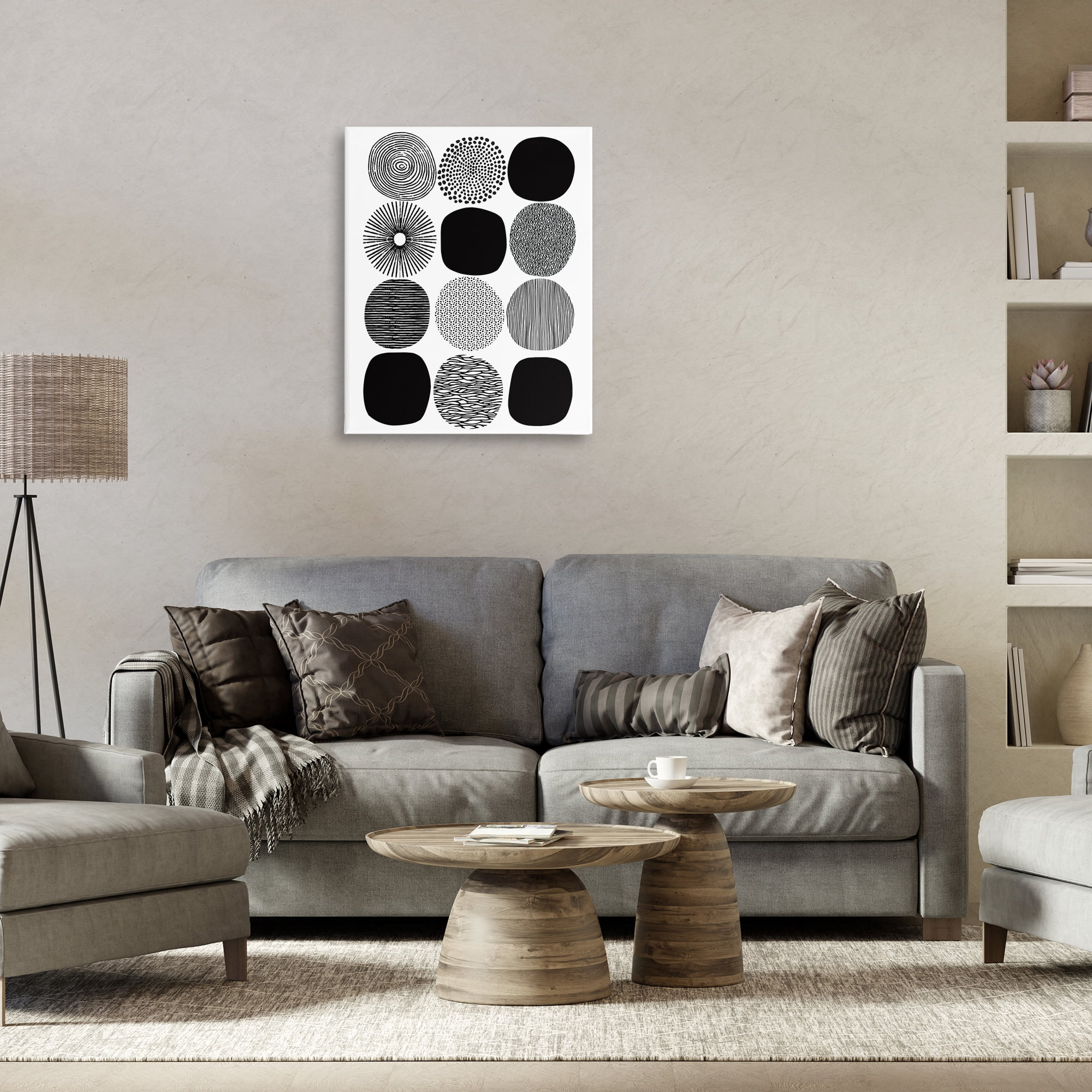 Stupell Industries Black & White Pattern Circles Abstract Painting Gallery Wrapped Canvas Art Print Wall Art, 24 x 30