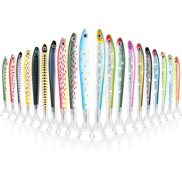 20 Pack Fish Pen Gifts Fishing Party Favors Decorations Cute Creative Glitter Ballpoint Pens for Kids Adults School Office Student Birthday Themed Party Decor(Cute Style)