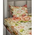 thumbnail image 3 of Ambesonne Retro Fitted & Top Sheet Set with Sham, Psychedelic Floral Motif, Pink Green Cream, 3 of 5