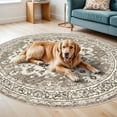 thumbnail image 6 of General Washable Oriental Area Rug - 6ft Round Rugs for Living Room Soft Carpet for Bedroom Waterproof Floral Distressed Indoor Stain Resistant Non-Shedding Floor Carpets (Beige, 6ft-Round), 6 of 12