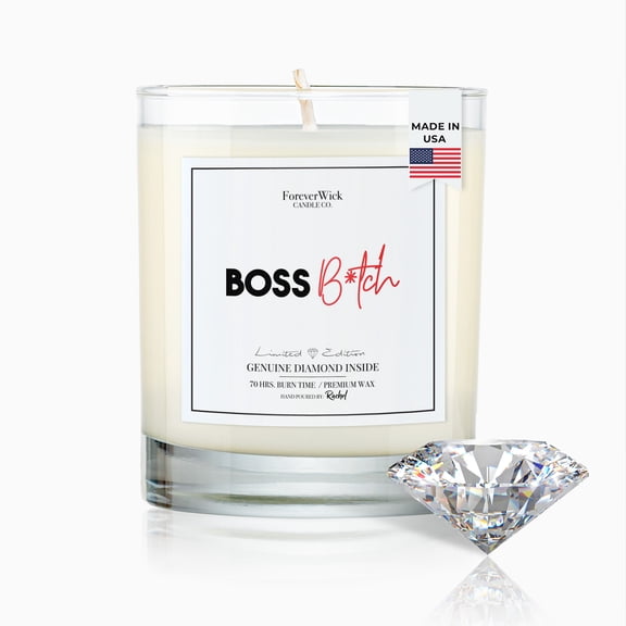 ForeverWick Diamond Candle 14oz Boss B*tch Soy Wax Candle With Diamond Inside - Funny Candle, Boss, Gift For Her, Diamond