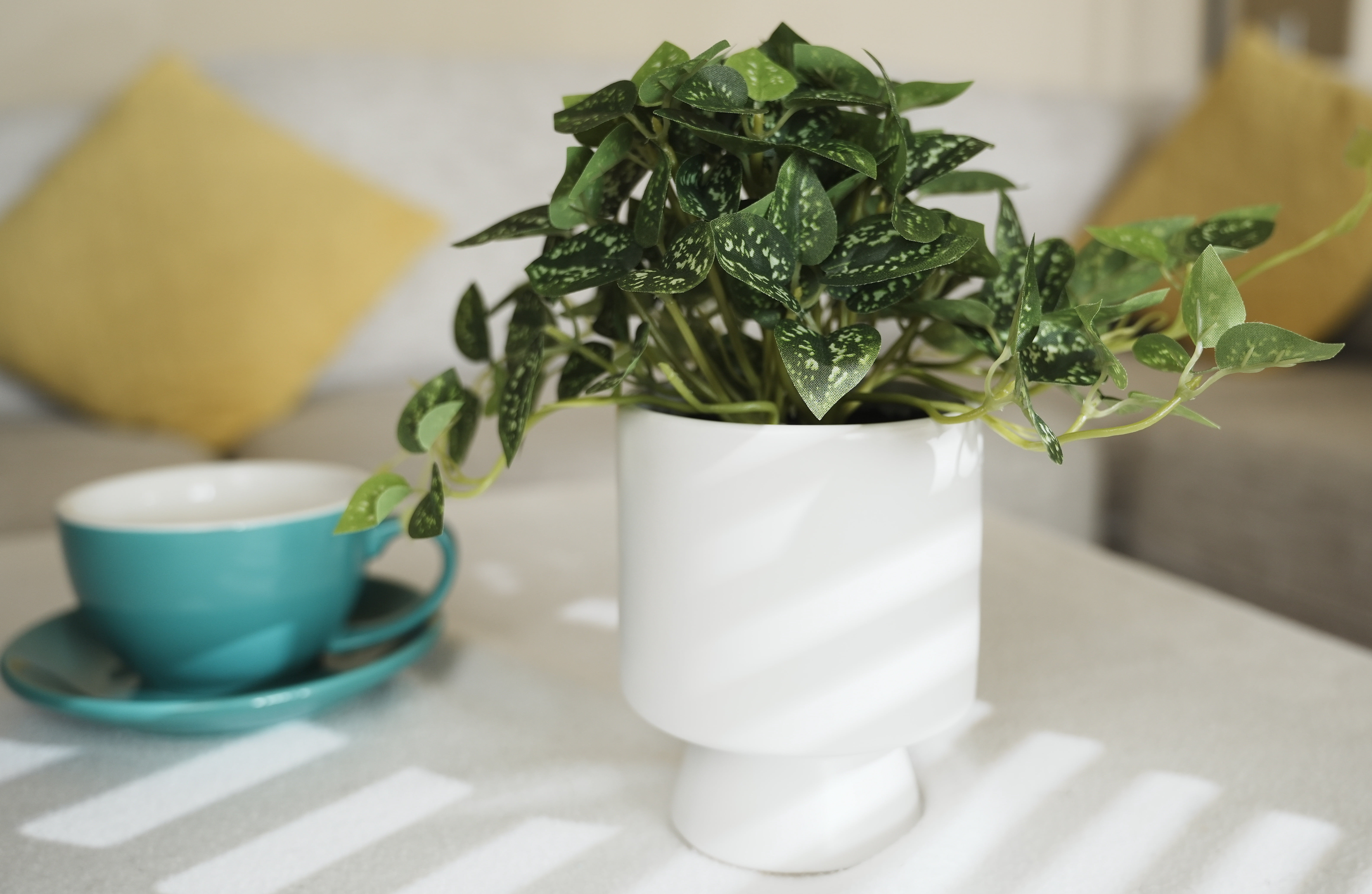 Artificial Trailing Leaf Plant in Ceramic Pot, 9 in H x 7.5 in W x 7.5 in D