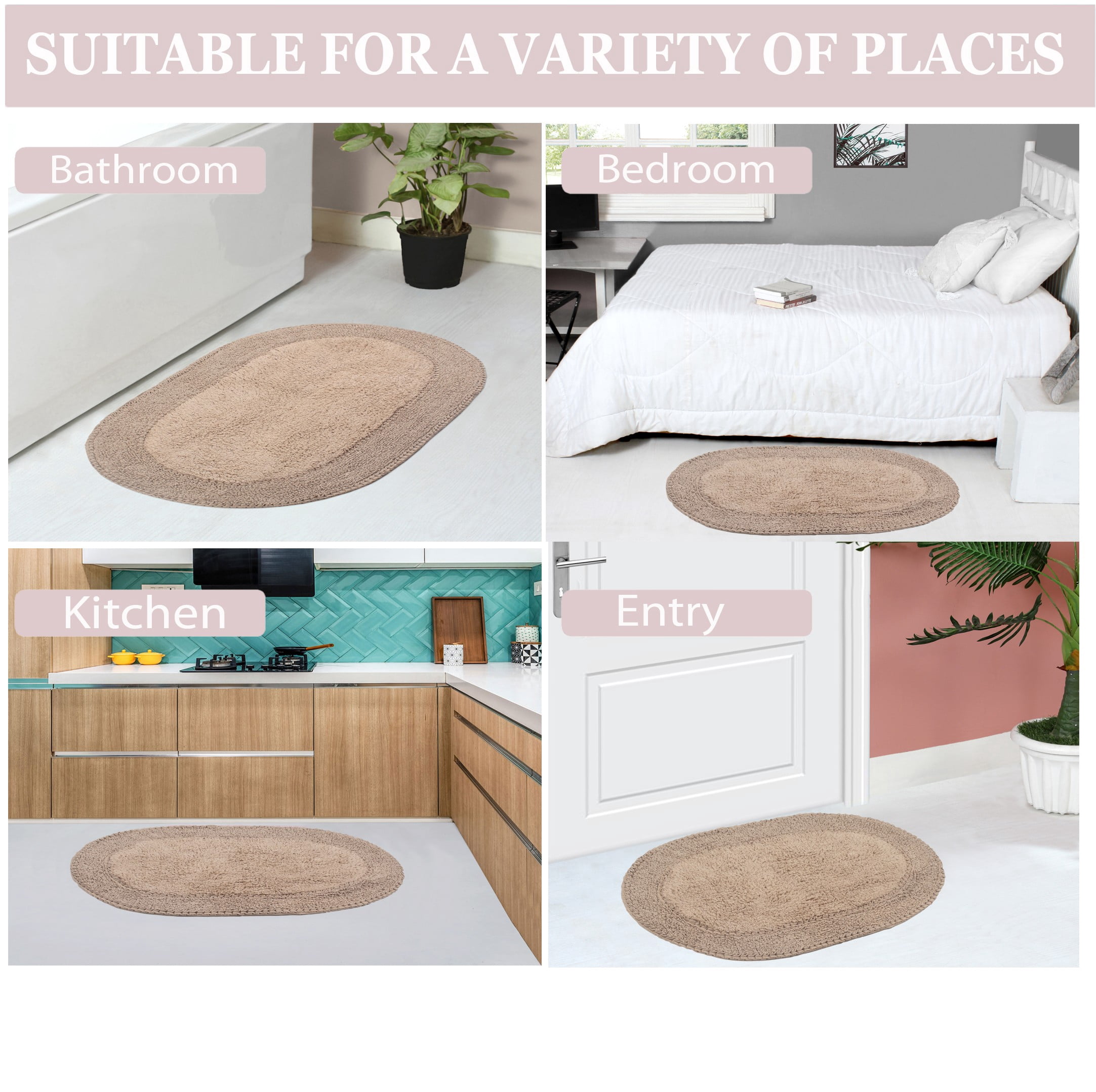 Home Weavers Double Ruffle Collection 100% Cotton Non-Slip Bathroom Rug Set Machine Washable Bath rug-21"x34", Bathroom Rug- 24"x40", Linen Color 2 Piece Bath rug set
