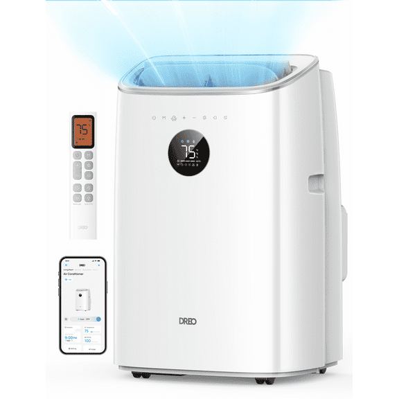 DREO Portable Air Conditioner 8000 BTU ASHRAE (5000 BTU DOE), Drainage-free Cooling, 45dB Quiet Smart Standing AC for Room, APP/Voice/Remote, 24H Timer with Fan/Dehumidifier, Covers up to 150 sq. ft