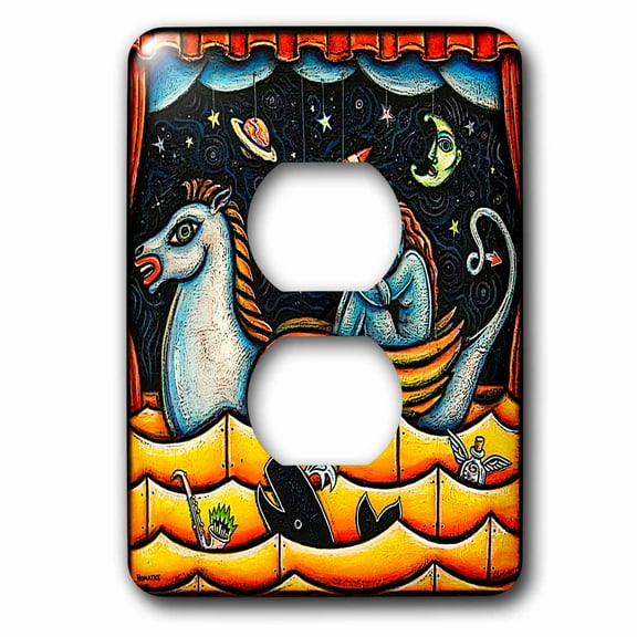 3dRose, Dreamstage folk art colorful stage boat horse dream surrealism, 2 plug outlet cover