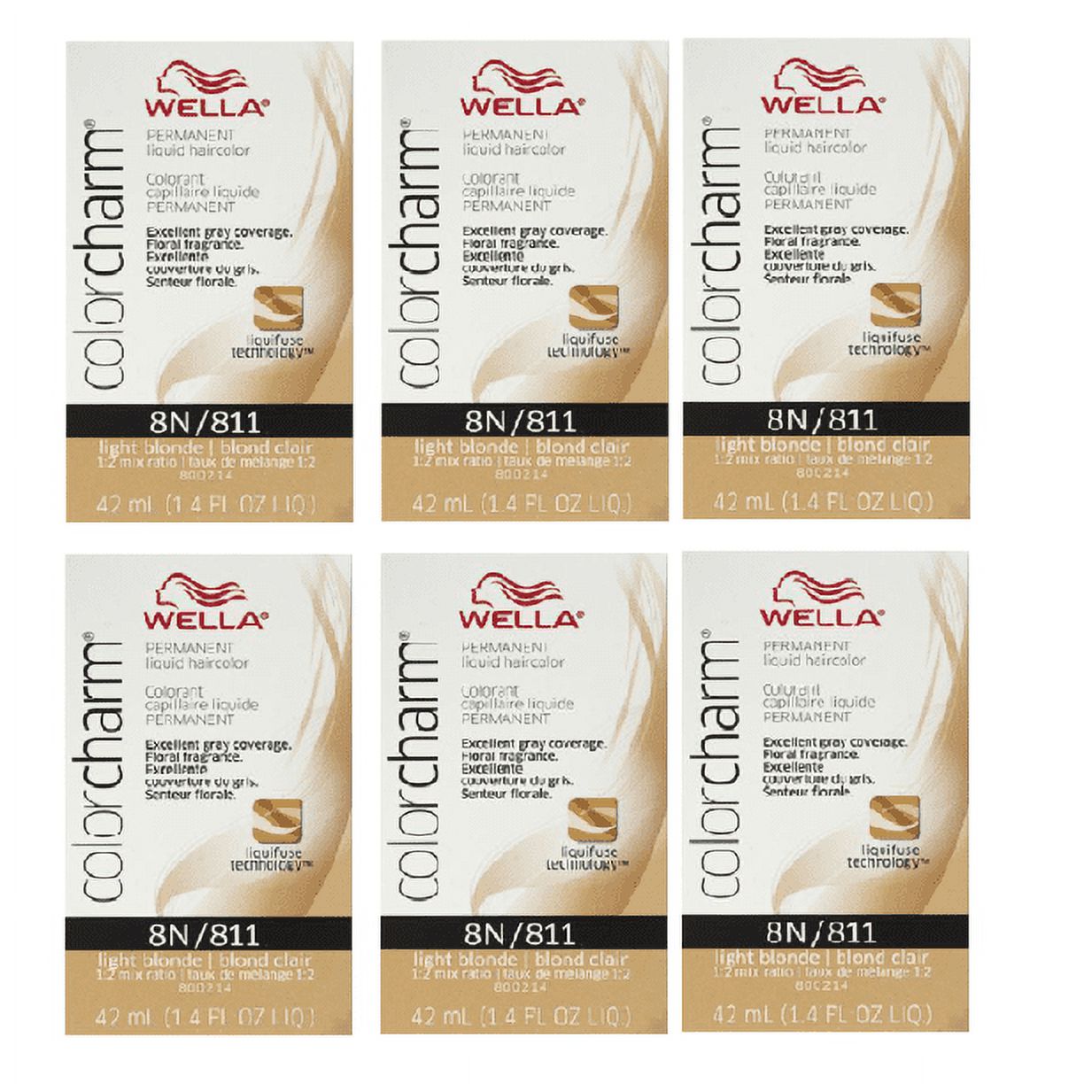 Wella Color Charm Liquid Hair Color, 8N/811 Light Blonde, 1.4 fl oz, 6 Pack