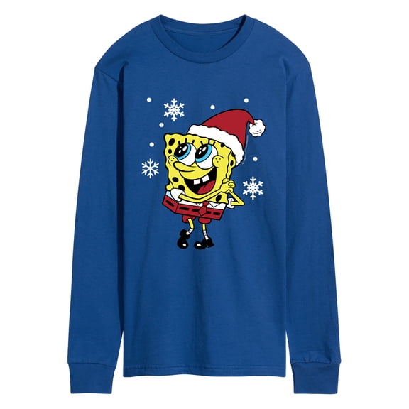 SpongeBob SquarePants - Cute Hat & Snowflakes - Men's Long Sleeve Graphic T-Shirt