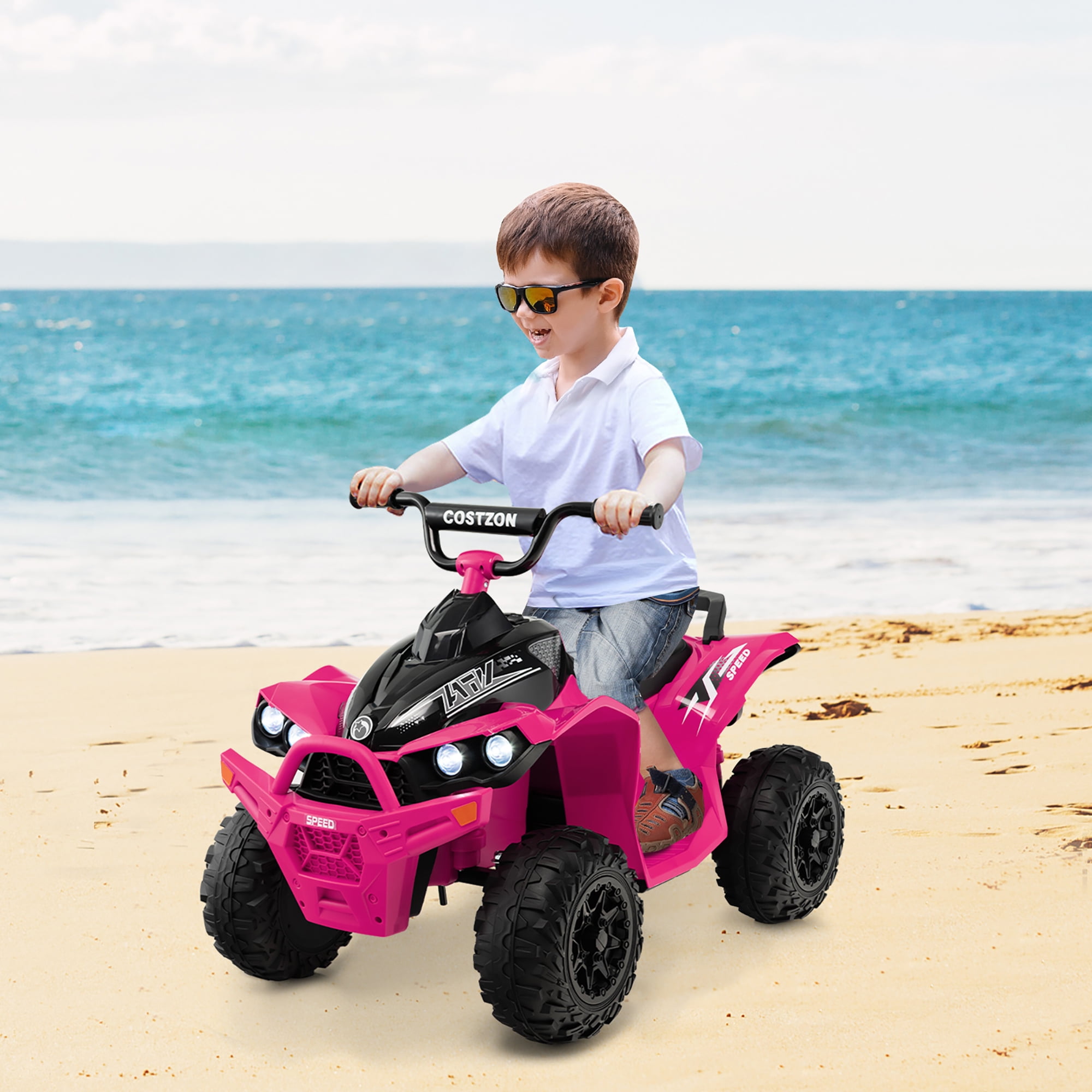 Costway 12V Battery Powered Kids Ride On ATV Electric 4-Wheeler Quad Car with  MP3 & Light Pink
