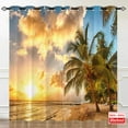 thumbnail image 3 of Tropical Curtains, Beach Ocean Palm Trees Island Hawaiian Sunset Sea Waves Pattern Waterproof Grommet Window Drapes for Bedroom Living Room Laundry Room Closet Cafe 2 Panels W52 x L84, 3 of 6