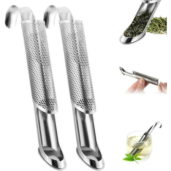Stainless Steel Tea Strainer, NOGIS Tea Strainer, Stainless Steel Tea Diffuser, Bulk Tea Infuser, Tea Infuser with Hook Handle, Food Grade Stick Tube Tea Strainer, Loose Tea Strainer (2PCS)