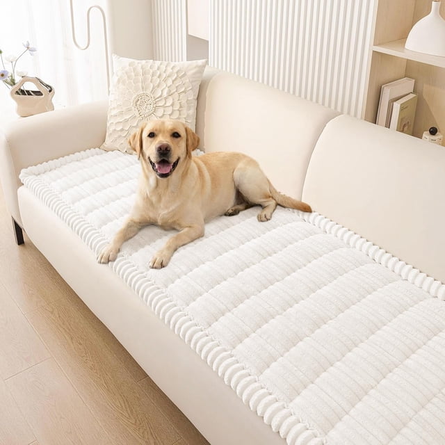 Couch Cover for Dogs Washable, Non Slip Fuzzy Pet Couch Covers for 3 Cushion Sofa Pet Friendly, Thick Soft Sofa Slipcovers Cushion Protector (White, 27.6" x 59")