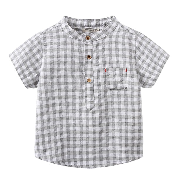 Gibobby Playera Termica Para Niños Chaqueta de camisa de franela para niños pequeños, chaqueta a cuadros de manga corta con solapa y botones, camisa para bebés, niños y niñas,(Gris, 3-4 Años)
