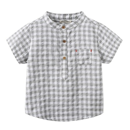 

JDEFEG Kid Long Sleeve Shirt Kids Toddler Flannel Shirt Jacket Plaid Short Sleeve Lapel Button Shacket Baby Boys Girls Shirt Top Outwear Youth Athletic Apparel Grey 110