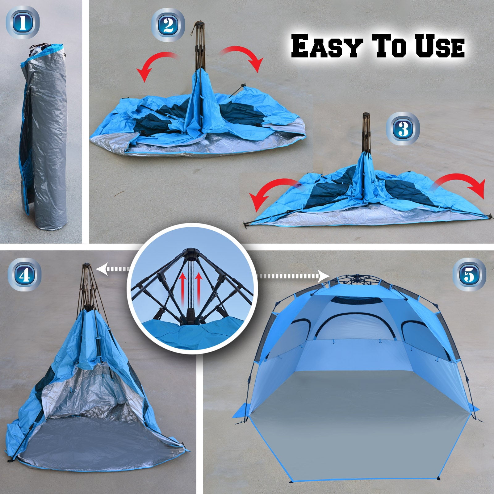 SUNRISEUMBRELLA Outdoor Easy Up Beach Tent Instant Canopy Automatic Camping UV Sun Shelter Relax