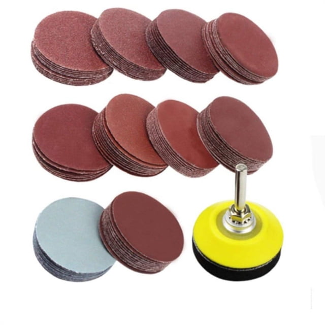 100 Uds. Accesorio de lijadora de taladro de 2 pulgadas con placa de respaldo Kit de almohadillas de discos de lijado de vástago de 1/4 "incluye papeles de lija de grano 80-3000