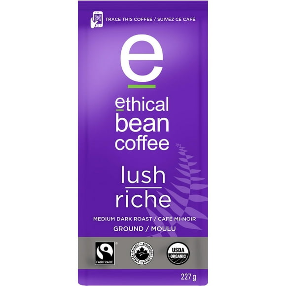 Ethical Bean Fairtrade Organic Coffee, Lush Medium Dark Roast, Ground Coffee, 227g