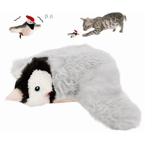 Interactive Flapping Penguin Cat Toys, Rechargeable, Touch Activated, Catnip, Chirping Bird Toys for Indoor Cats and Kittens (Penguin)