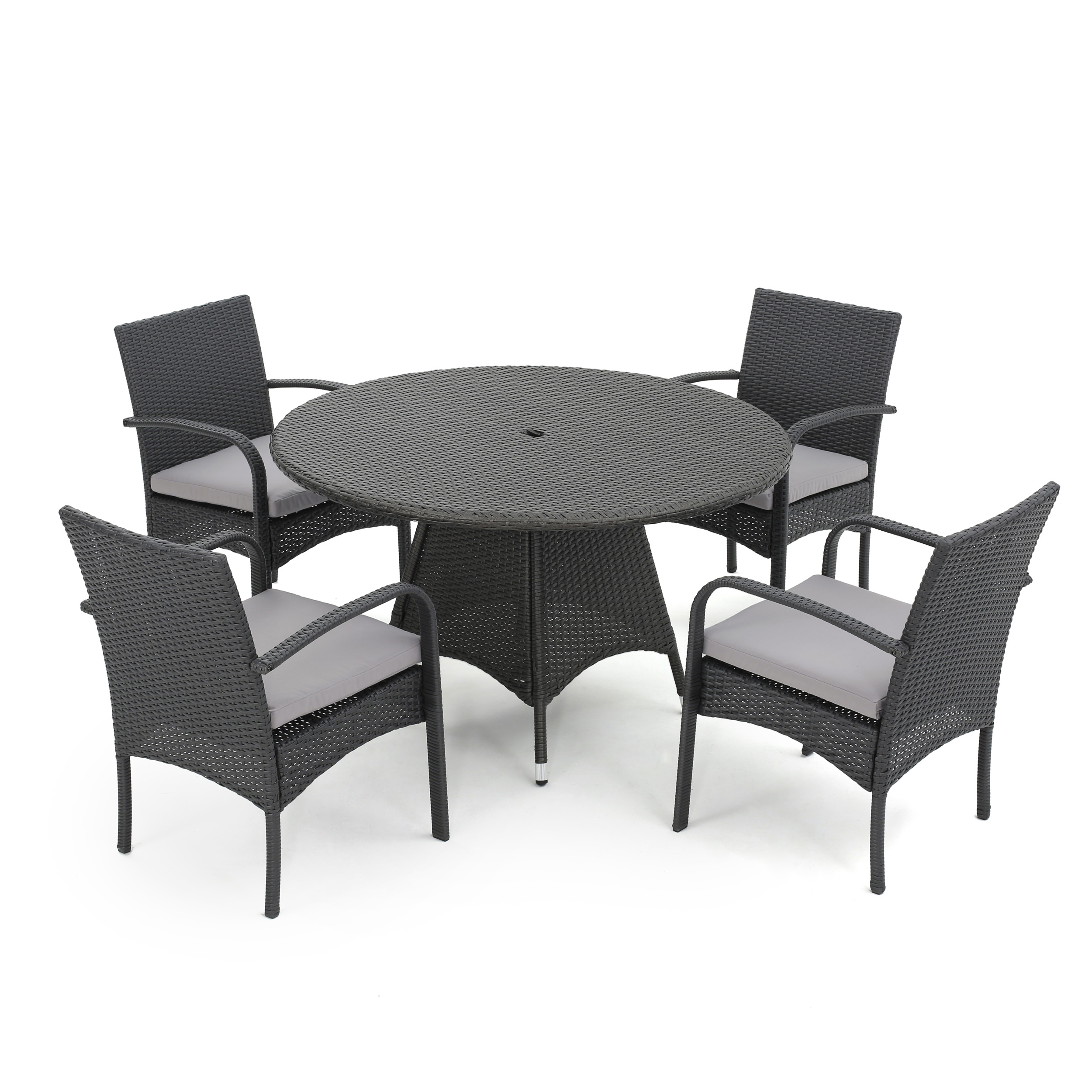 Portola Outdoor 5 Piece Wicker Dining Set With Cushions Grey Walmart Com Walmart Com