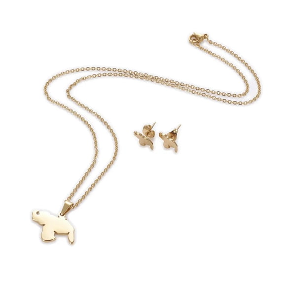 EOEMY Stainless Steel Set Earring Pendant Necklace Sloth Gold 18" P785-Default