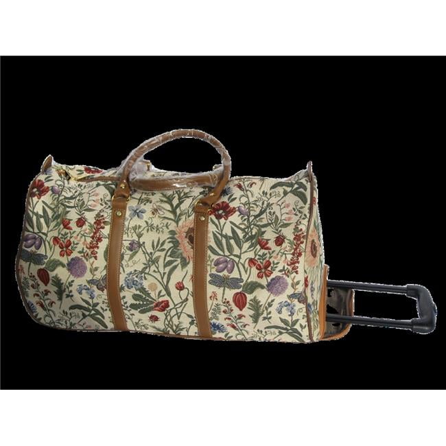 Tapestry Duffle Bag with Handle & Wheels Morning Garden
