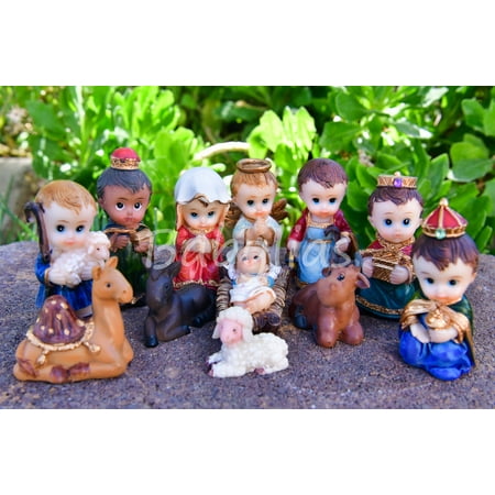 Plastic Nativity Figures Christmas Nativity Set Scene Cartoon Figures Figurines Baby Jesus - 12 PIECE SET ()