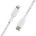 thumbnail image 3 of Belkin BoostCharge Nylon Braided USB C to Lightning Cable 3.3ft/1M - MFi Certified 18W Power Delivery iPhone Charger Cord - Apple Charger USB C Cable - Fast Charging for iPhone 14, iPhone 13 - White, 3 of 5