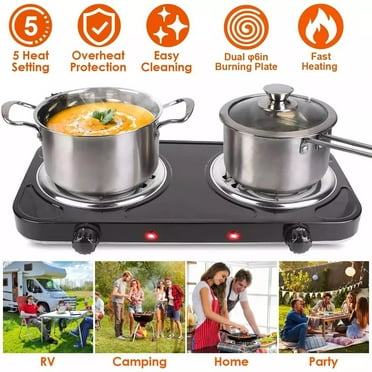 2000W Electric Double Burner 110V Hot Plate Heating Cooktop Camping Dorm Stove Cooker with 5 Adjustable Temperatures