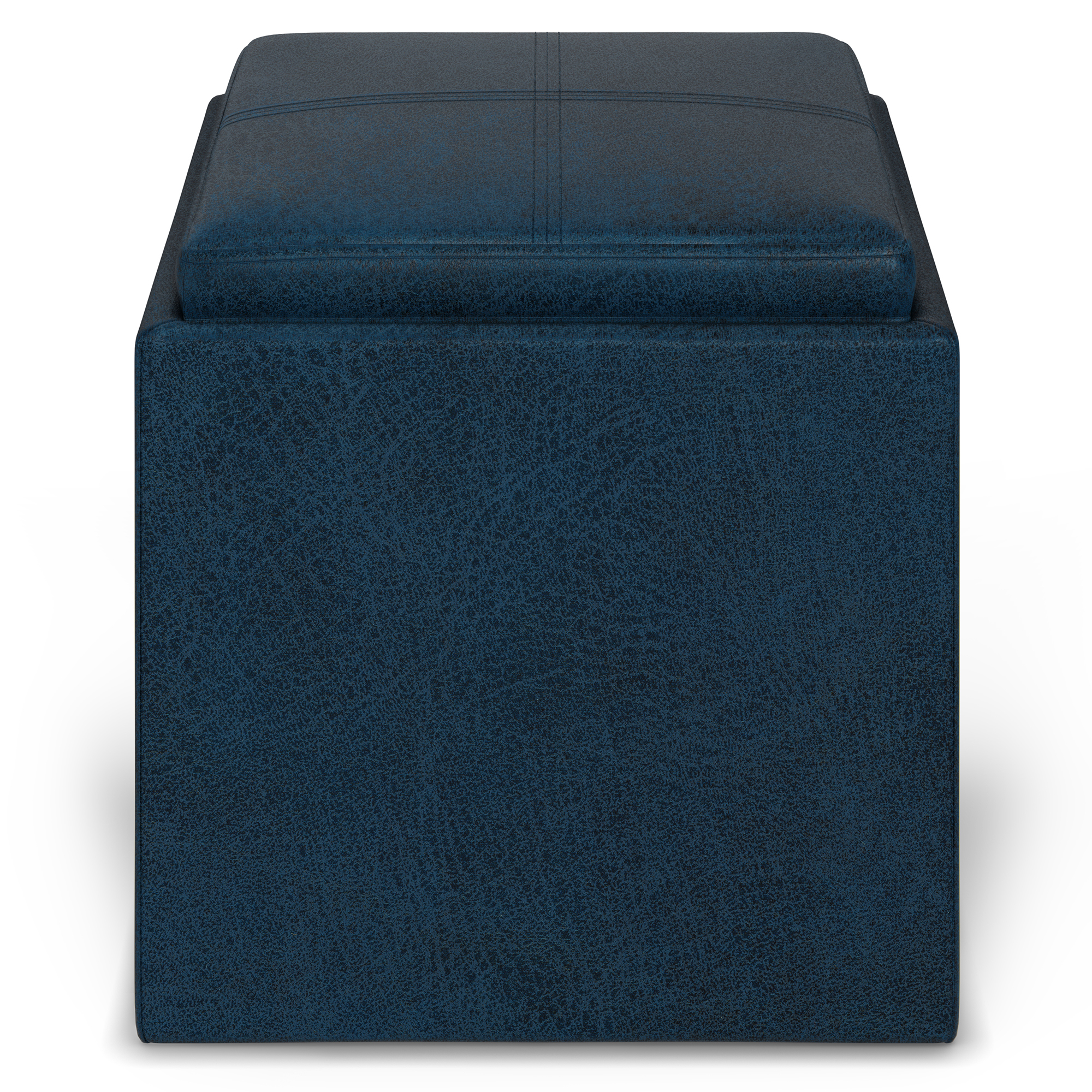 Rockwood 17 inch Wide Cube Storage Ottoman with Tray in Distressed Dark Blue Vegan Leather