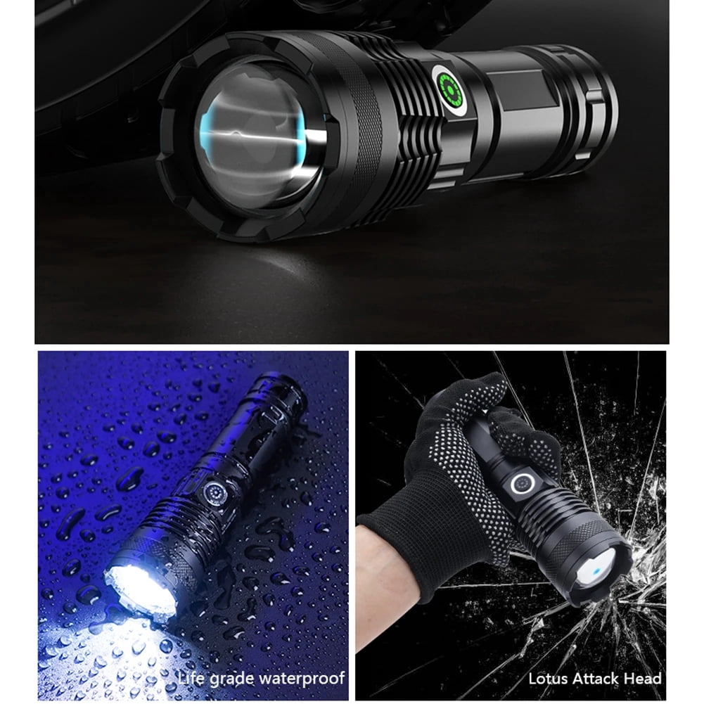 Super Bright LED Flashlights Rechargeable, 100000 Lumens XHP70 Tactical Flashlight, High Lumens 5 Modes Zoomable Waterproof Handheld Flashlights for Emergency Hiking Hunting Camping