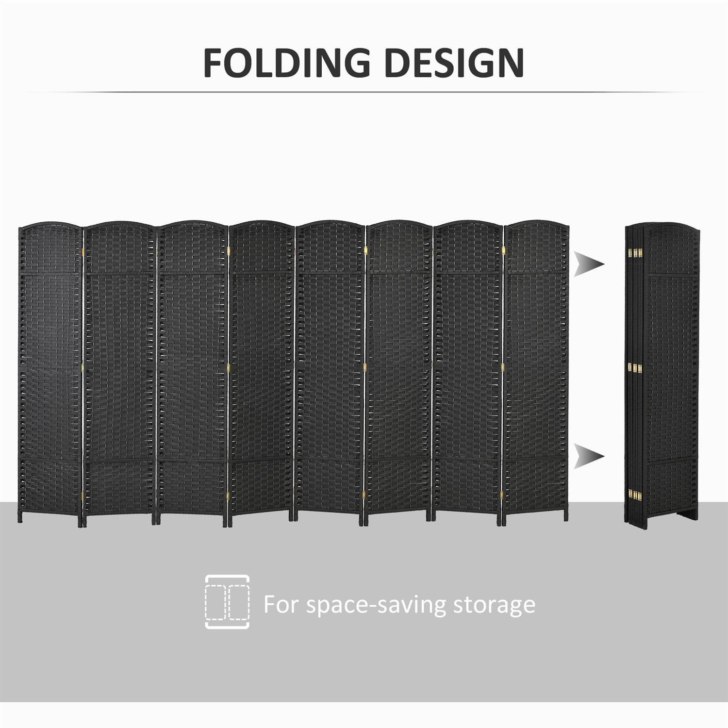 Demi Bonn 8-Panel Folding Room Divider Screen, 5.6' Tall Privacy Screen for Home Office, Space-Saving Freestanding Partition, Black