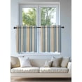 thumbnail image 4 of Blue Brown Beige Tier Curtains 36 Inch Length,Sheer Curtains for Bedroom Living Room Window Boho Farmhouse Abstract Stripes Art Rod Pocket Drapes Kitchen Curtains Small Half Window 27.5"x36" 2 Panels, 4 of 6