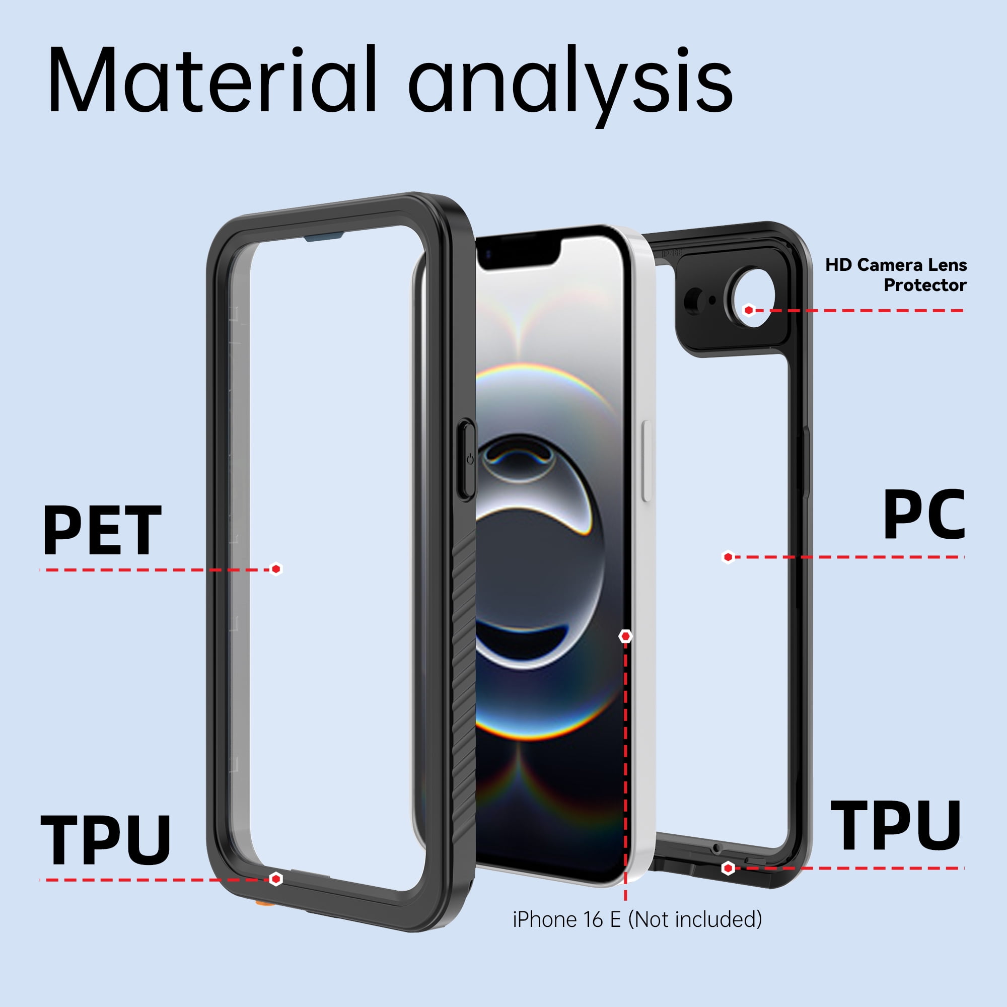 Dteck for iPhone 17e / iPhone 16e Case Waterproof, Built-in Lens & Screen Protector 360° Full Body Heavy Duty Protective Shockproof IP68 Underwater Case for iPhone 16e/17e,Black
