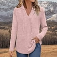 thumbnail image 3 of Ribbed Knit Hoodies for Women Drawstring Hooded Tunic Sweatshirts Winter Travel Solid Color Long Sleeve Pullover Shirts Sweaters Tops, 3 of 8