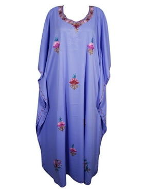 Mogul Womens Purple Kimono Kaftan Dress Beautiful Hand Embroidered Stylish Maxi Long Caftan One Size