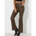 thumbnail image 4 of DARING DIVA Women's Faux Leather Flared High Waist Bell Bottom PU Trousers M Coffee, 4 of 6
